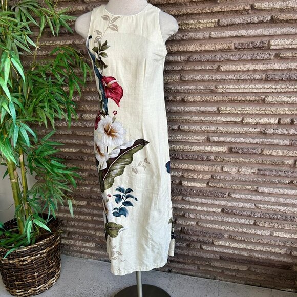 Iolani Vintage Cream Floral Hawaiian Sleeveless Maxi Dress - Picture 12 of 12